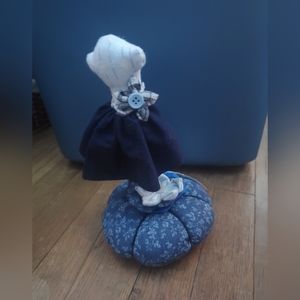 Dress form pincushion  blue with flowers